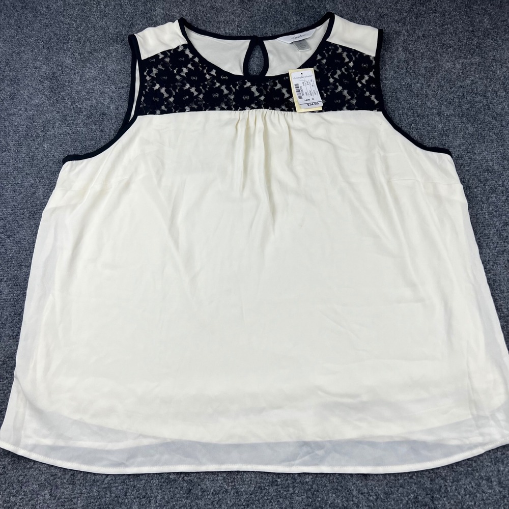 CJ Banks Ivory White Sleeveless Lace Yoke Blouse Top Size 14W X NWT